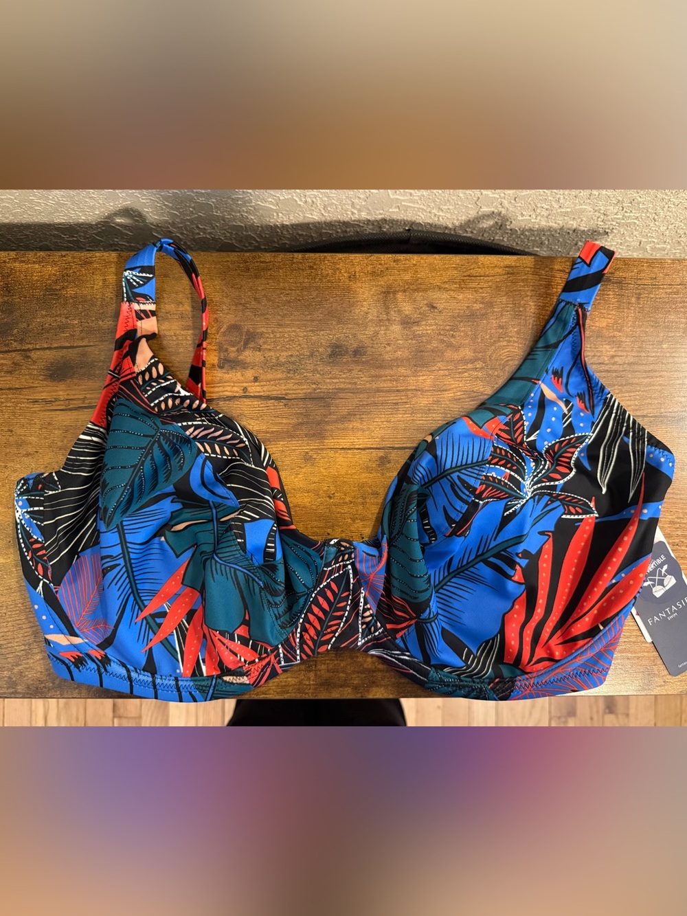 Fantasie Tropical Bathing Suit Top in Blue, Red and Black- 34K